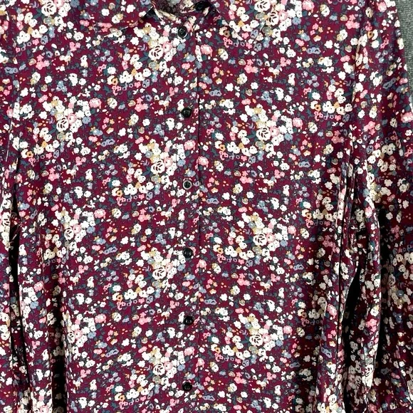 NWT Natural Life Women’s Floral Boho 3/4 Sleeve Collared Shirt Dress Burgundy L - Picture 5 of 14
